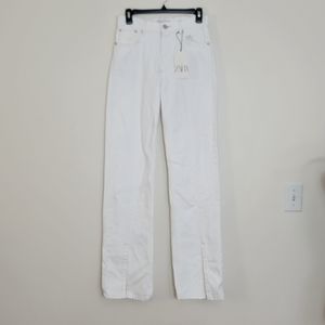 Zara White Split Straight Mid Rise Jeans Size 2